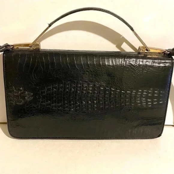 Handmade vintage crocodile black shoulder bag - Picture 3 of 12